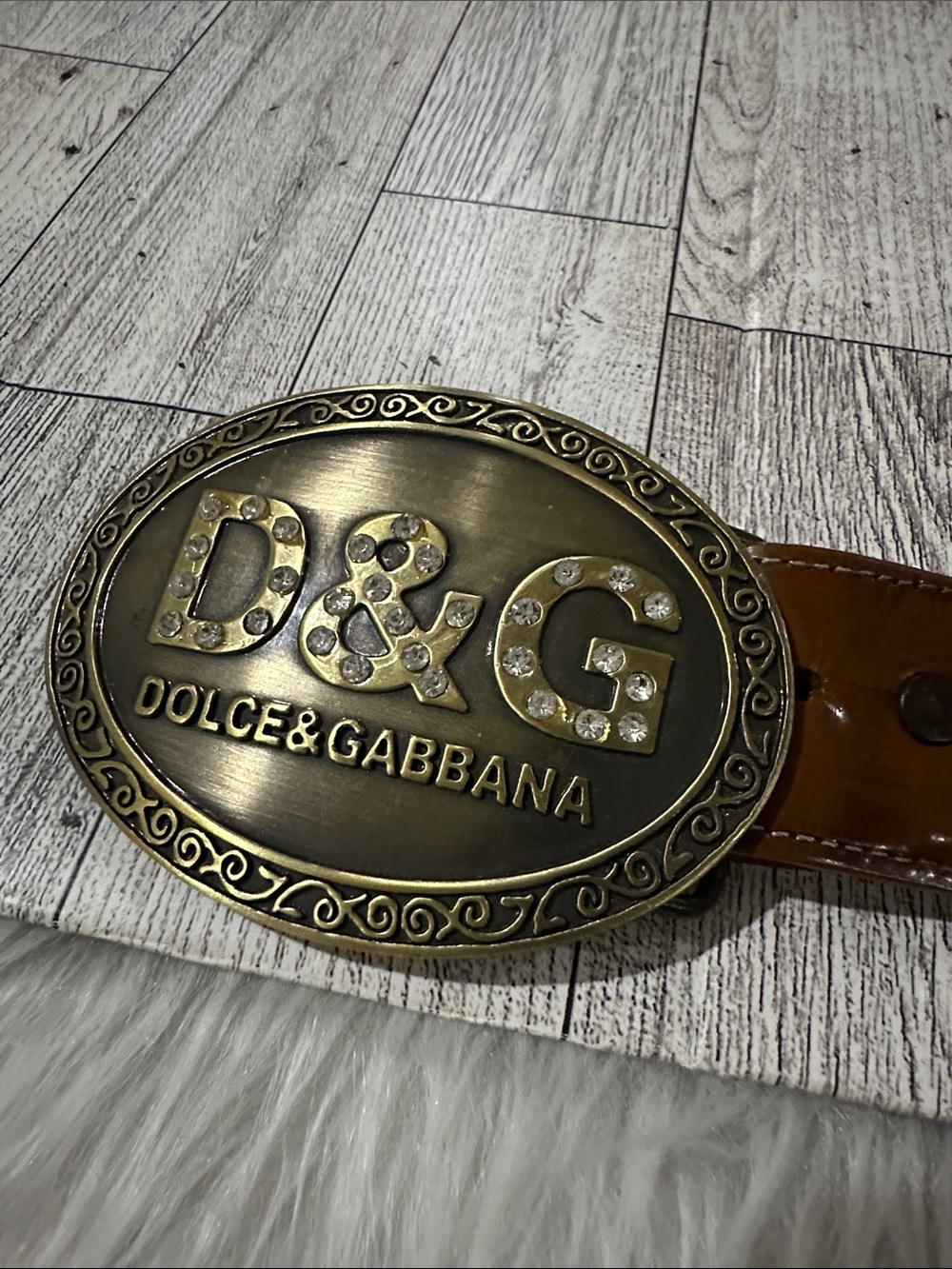 Dolce & Gabbana Brown Leather Belt with Embellished Gold Buckle - Picture 10 of 13